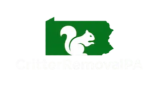 White squirrel logo on a green square background with text.